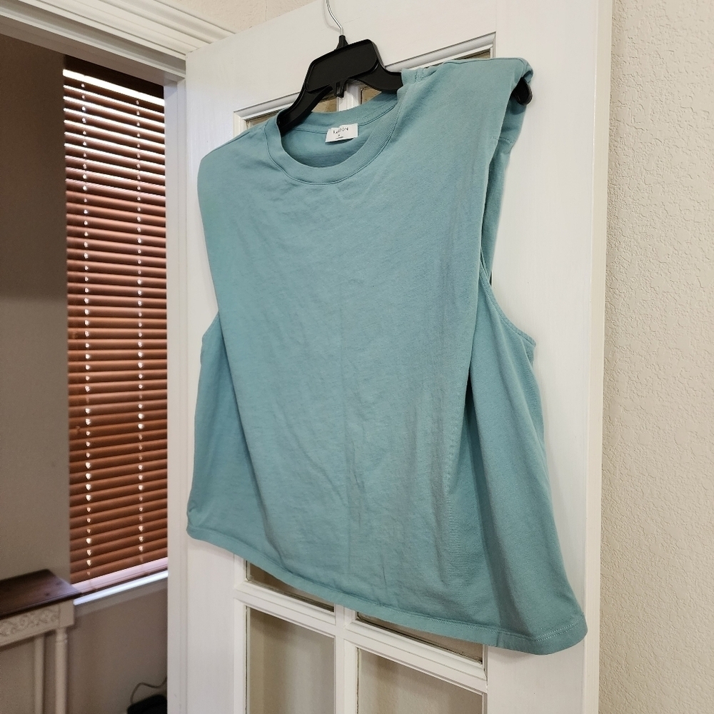 Babaton Aritzia Teal Shoulder Pad Tank Structured Cotton Top 1X Plus Size - Picture 2 of 11
